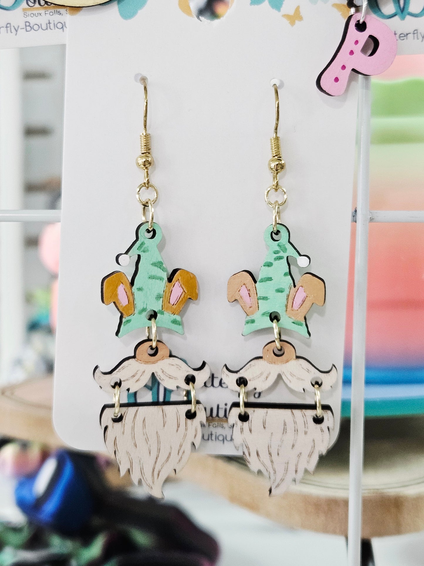 Gnome Bunny Earrings - Green