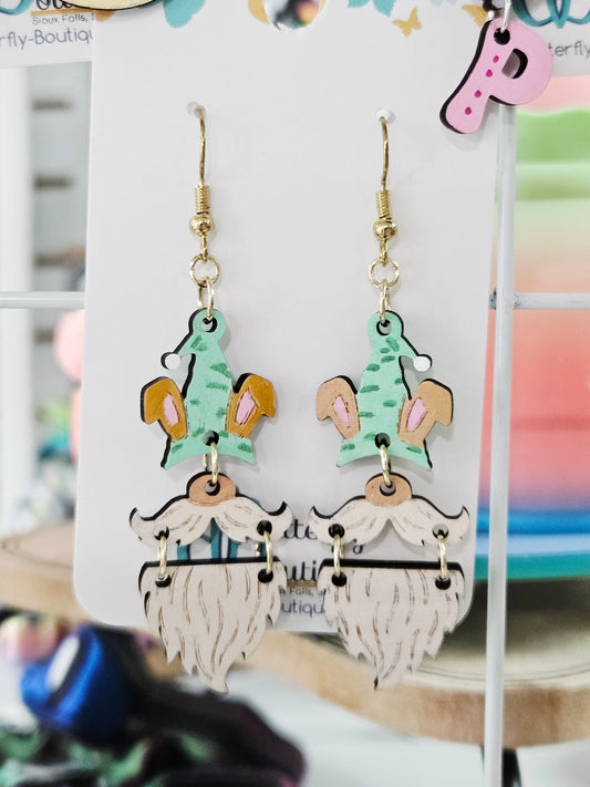 Gnome Bunny Earrings - Green