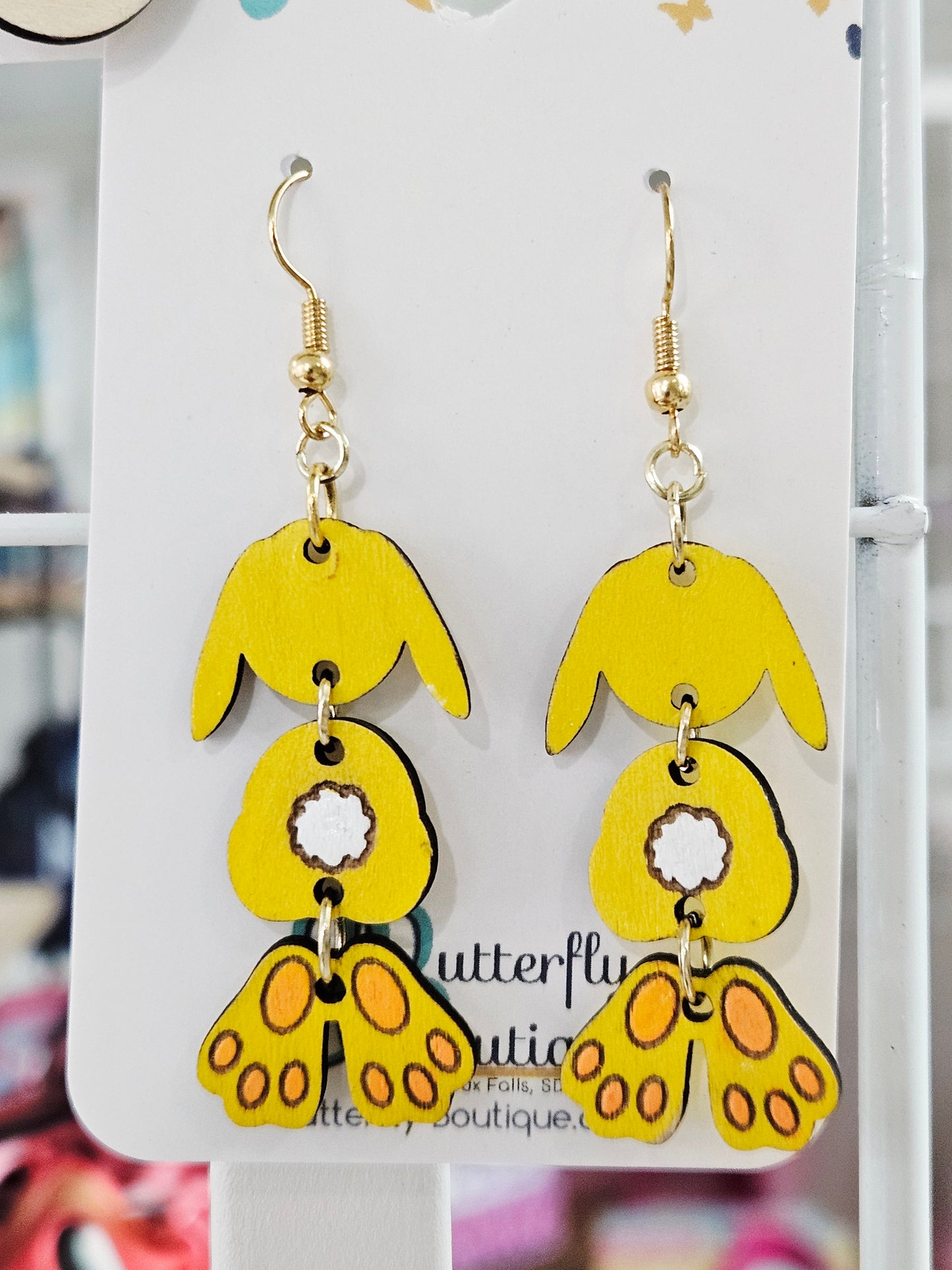 Yellow Bunny Butt Earrings with Feet