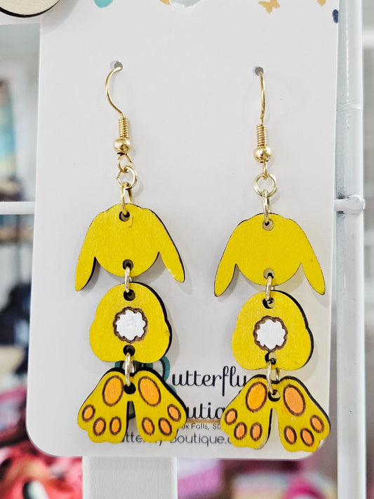 Yellow Bunny Butt Earrings with Feet