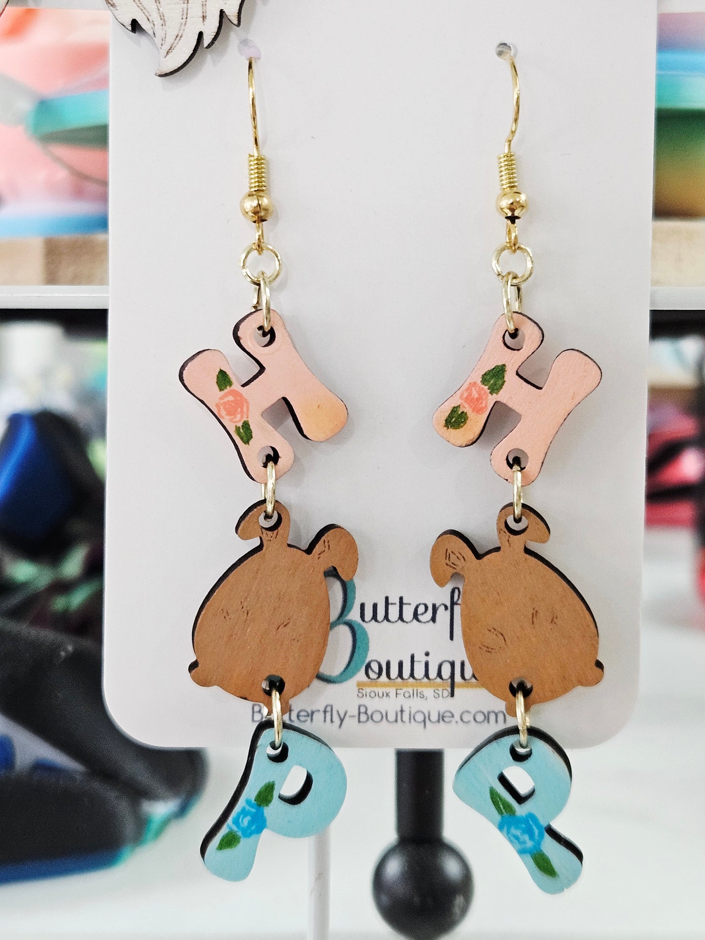 Hop Earrings - Peach/Blue