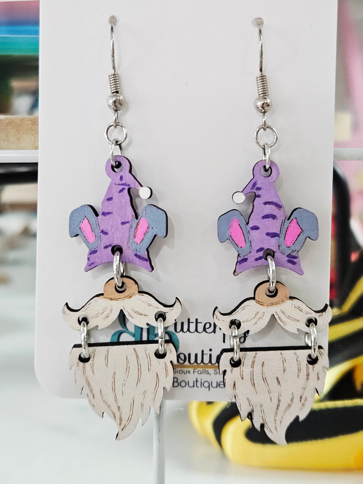 Gnome Bunny Earrings - Purple