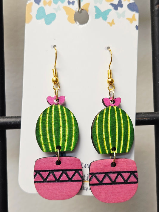 Cactus with Pink Pot Earrings