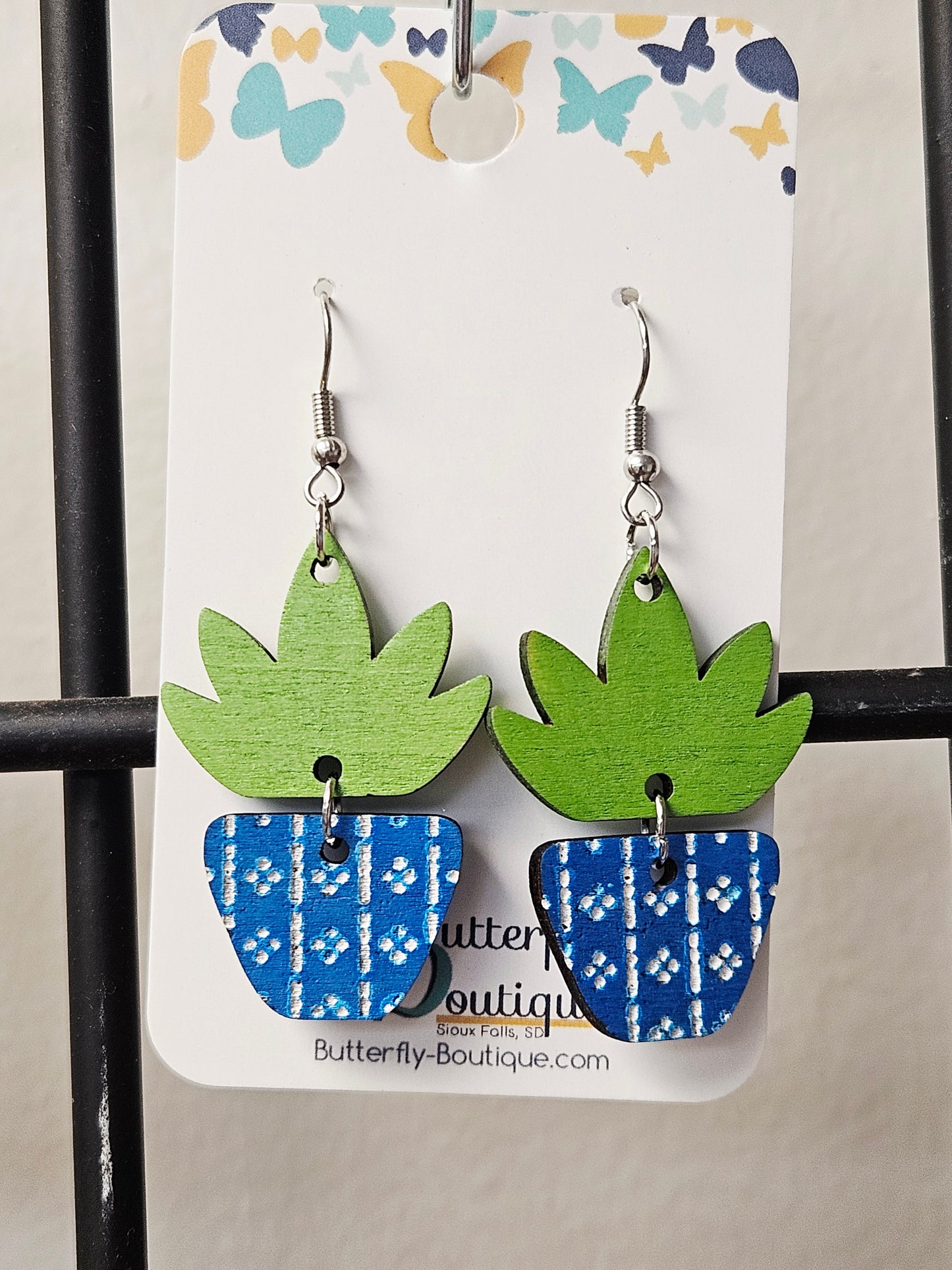 Succulent with Blue Pot Earrings