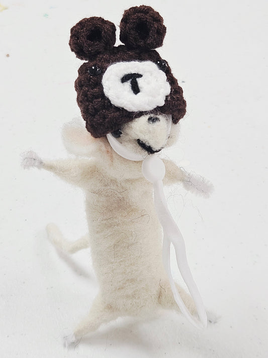 Needle Felted Mouse with Crochet Teddy Hat