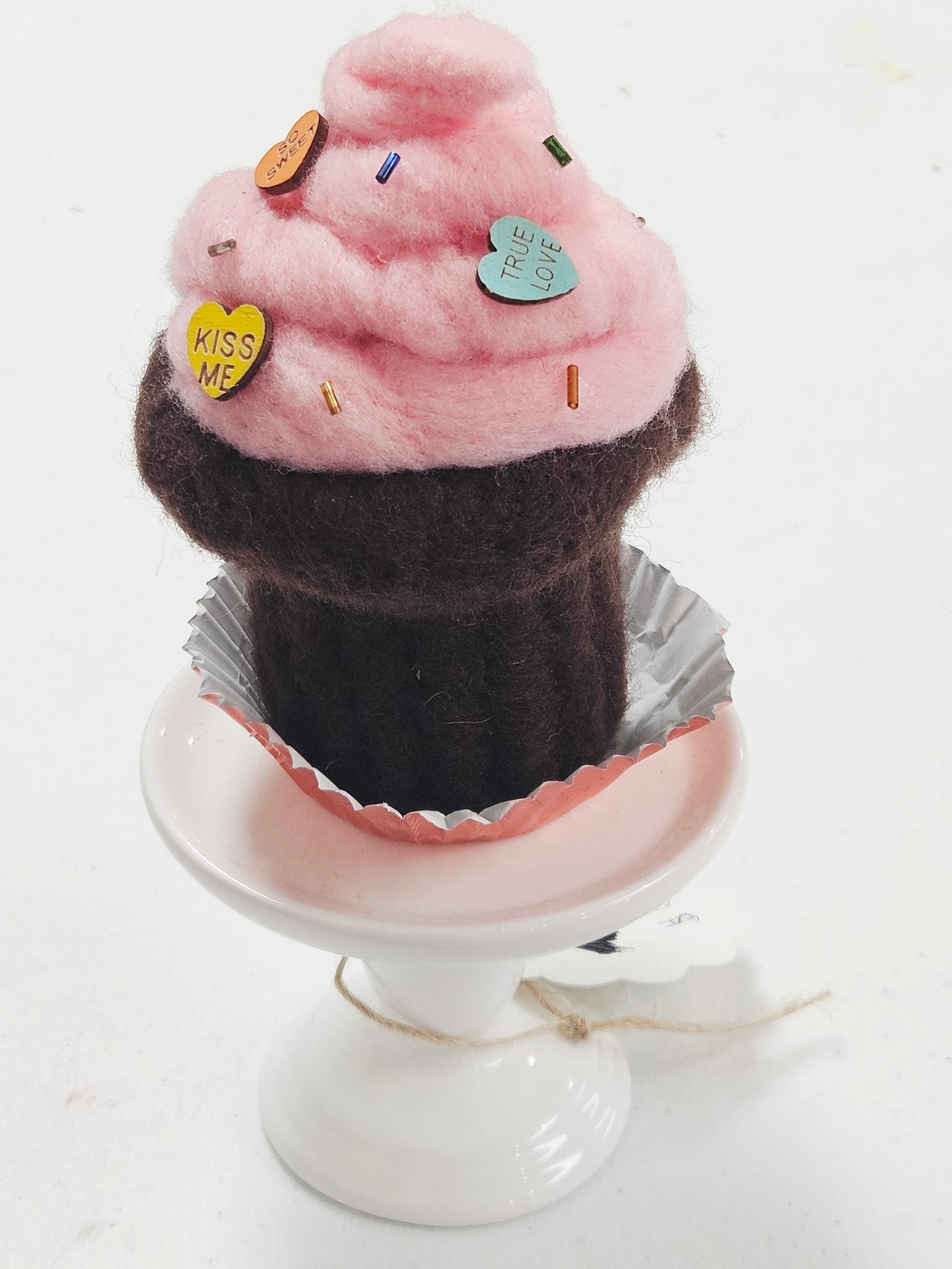 Needle Felted Pink Cupcake on Stand