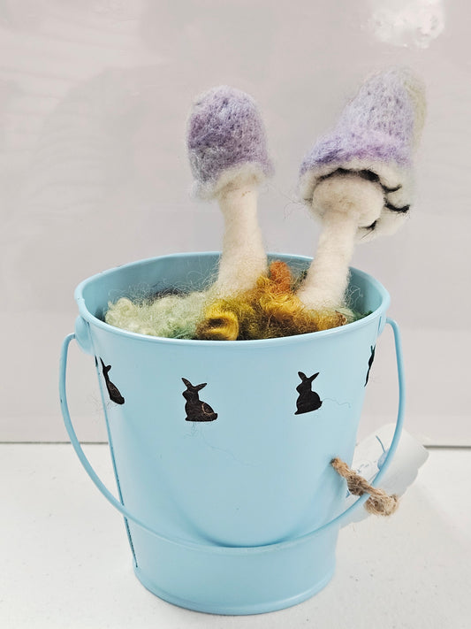 Needle Felted Mushrooms in Blue Pail