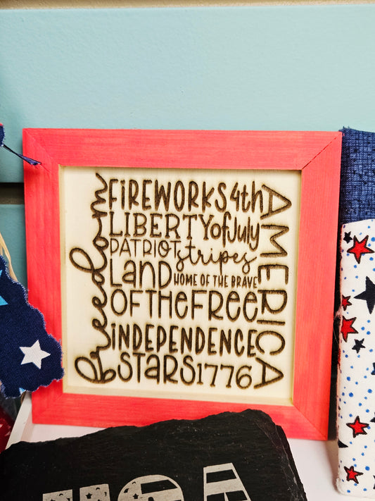 Wood Box Red Frame Patriotic Words
