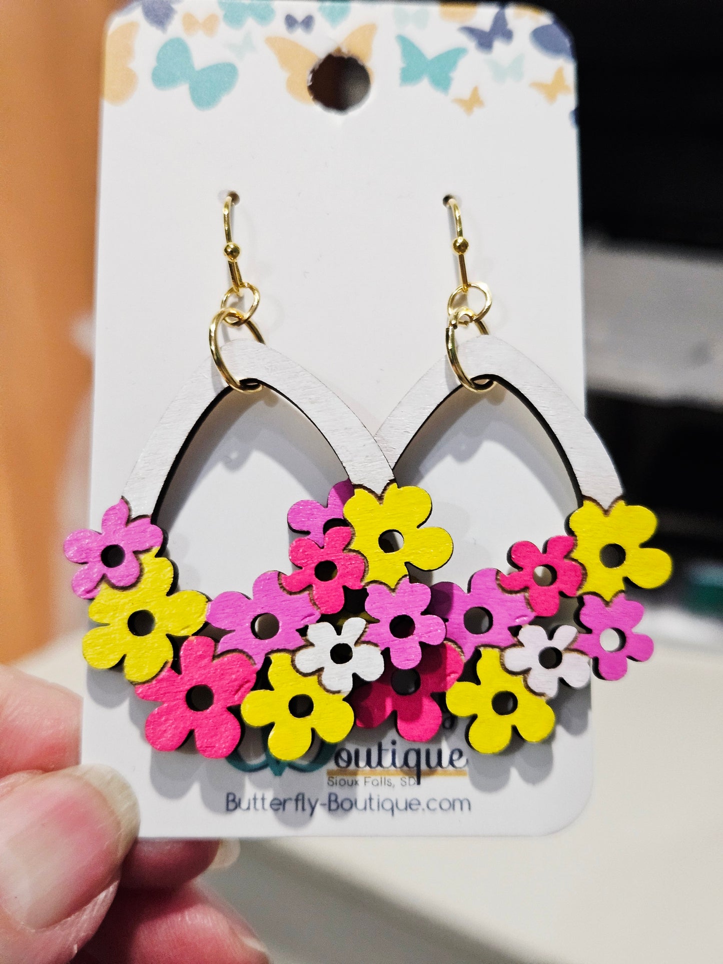 Pink/Yellow Floral Earrings