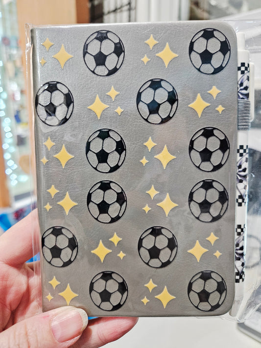 Grey Soccer Small Notebook w/Pen