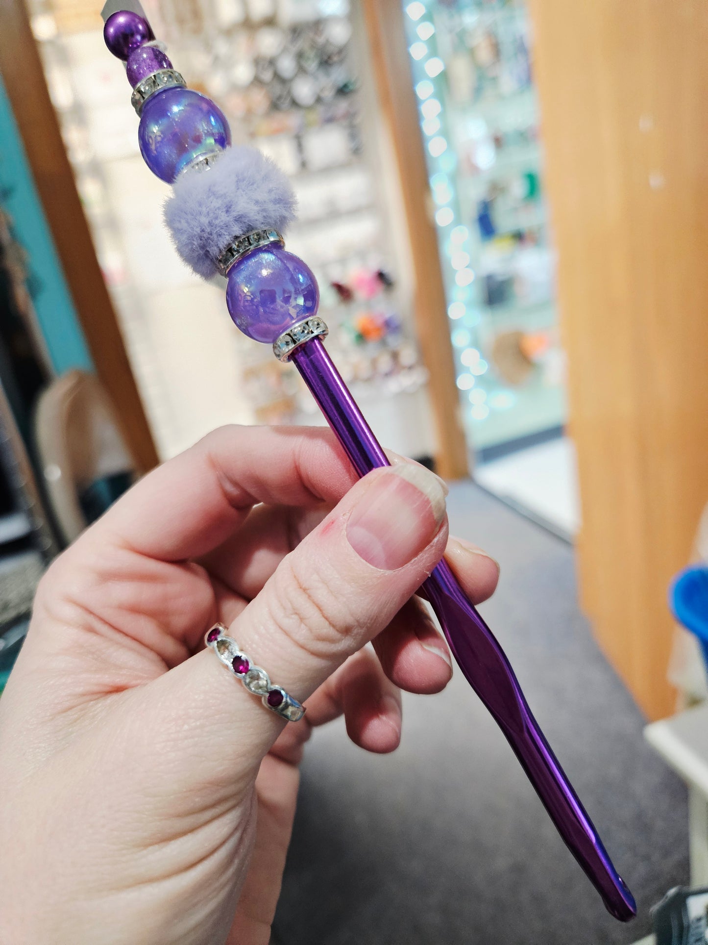 Purple Fuzzy Bead Crochet Hook