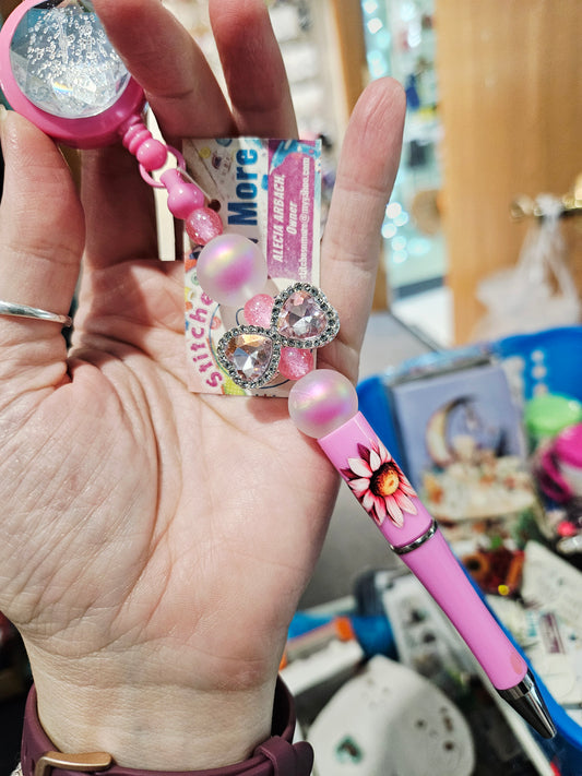 Badge Reel Pen - Pink Bow