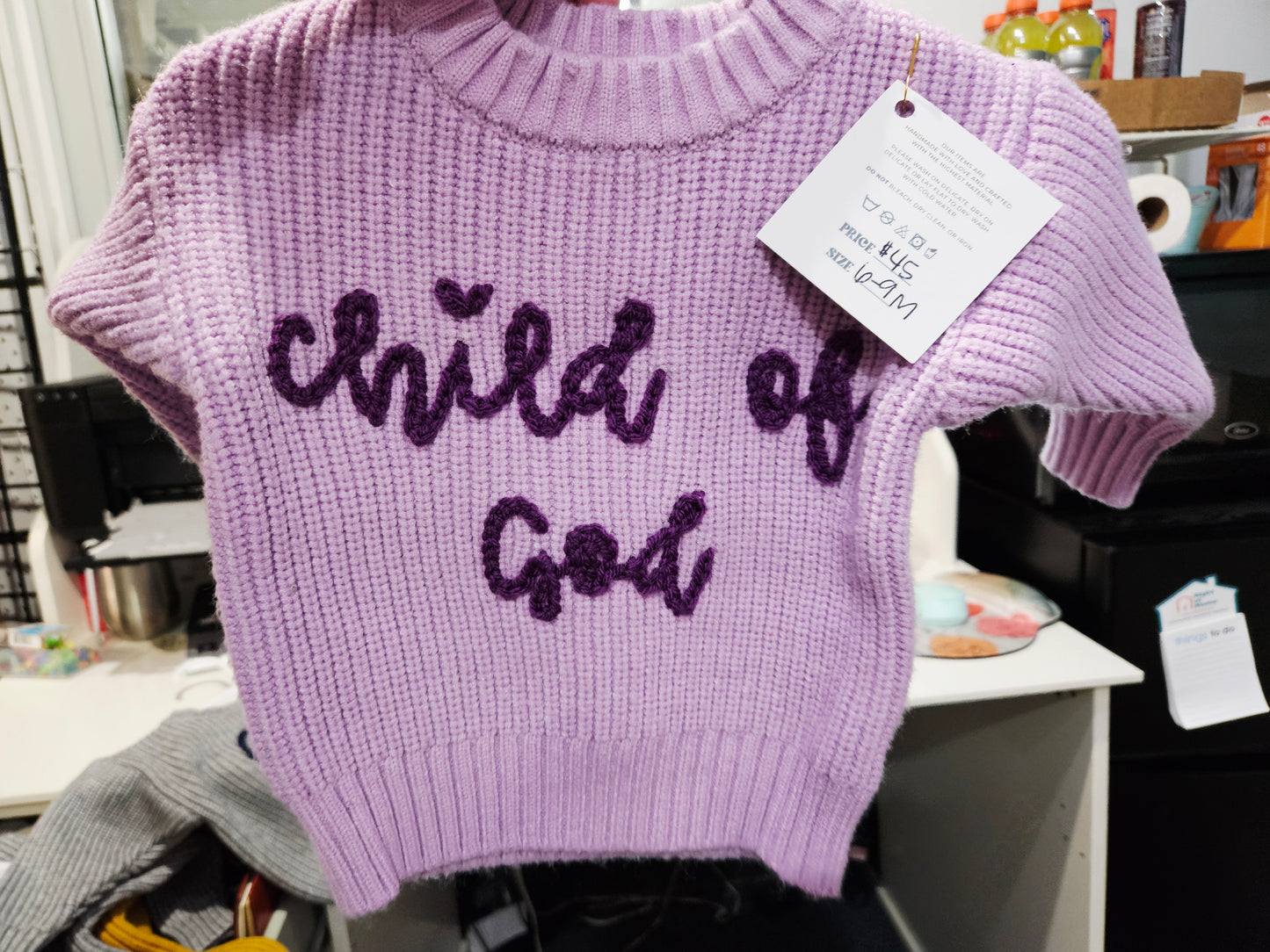 Purple Child of God Embroidered Sweater 6-9 M