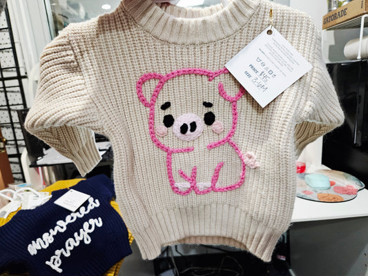 Pig Embroidered Sweater - 3-6M