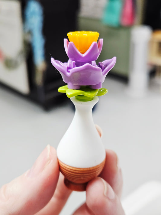 Mini Flower Plant - Brown/White Vase, Purple Flower