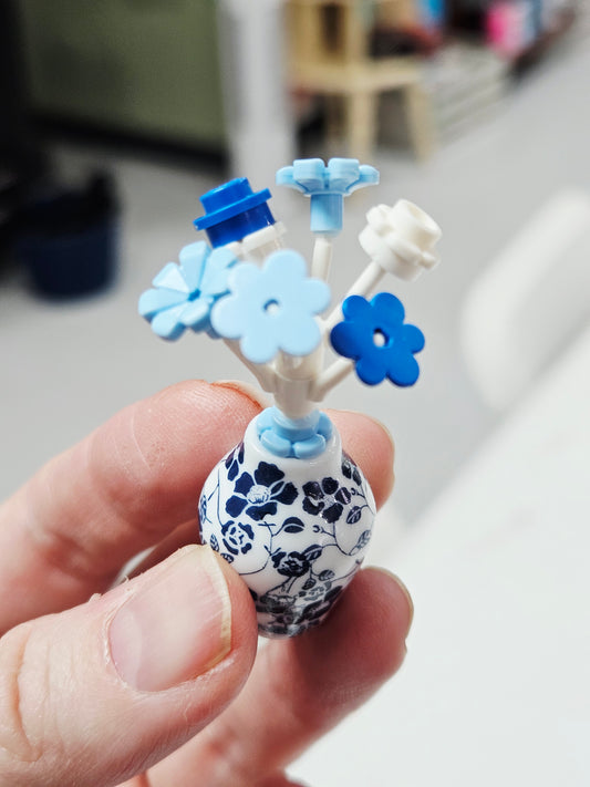 Mini Flower Plant - Blue/White Vase and Flowers