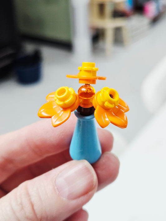 Mini Flower Plant - Blue Vase, Orange Flowers