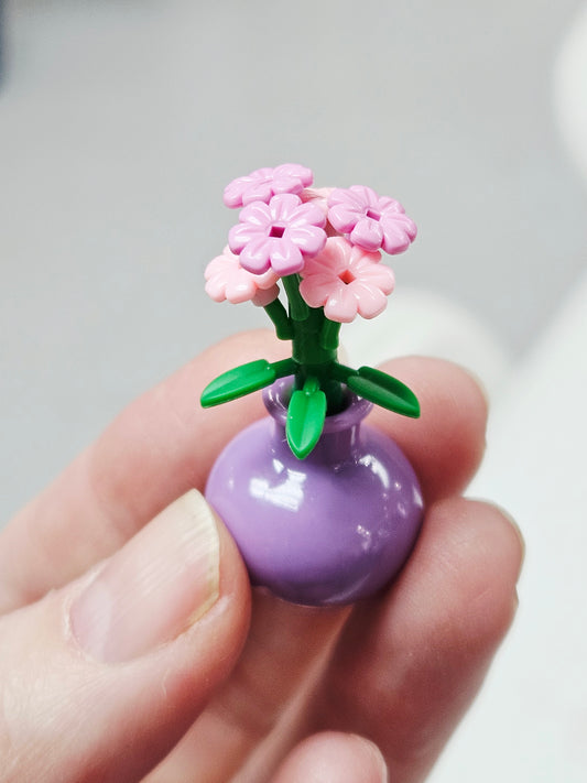Micro Flower Plant - Purple Vase, Purple/Pink Flowers