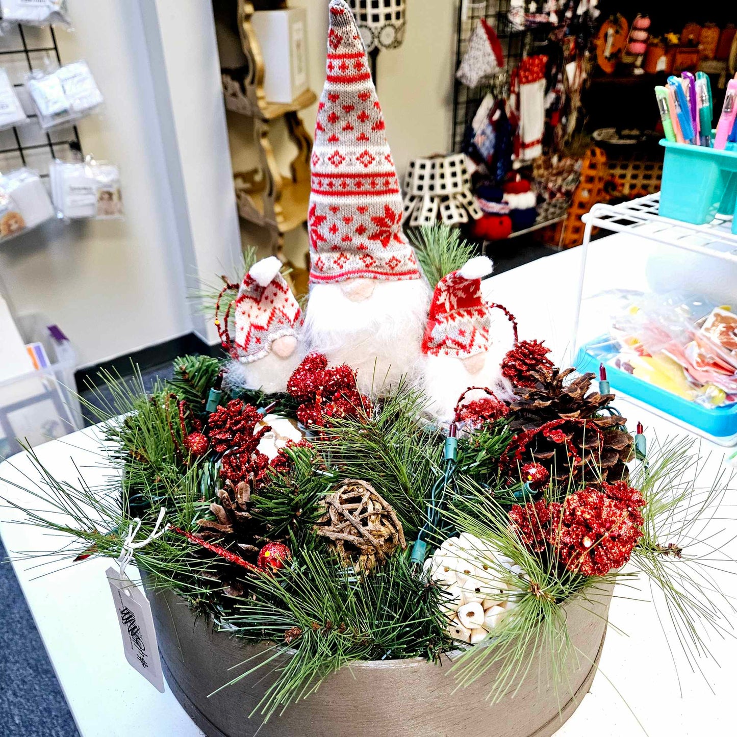 Lighted Gnome Christmas Basket