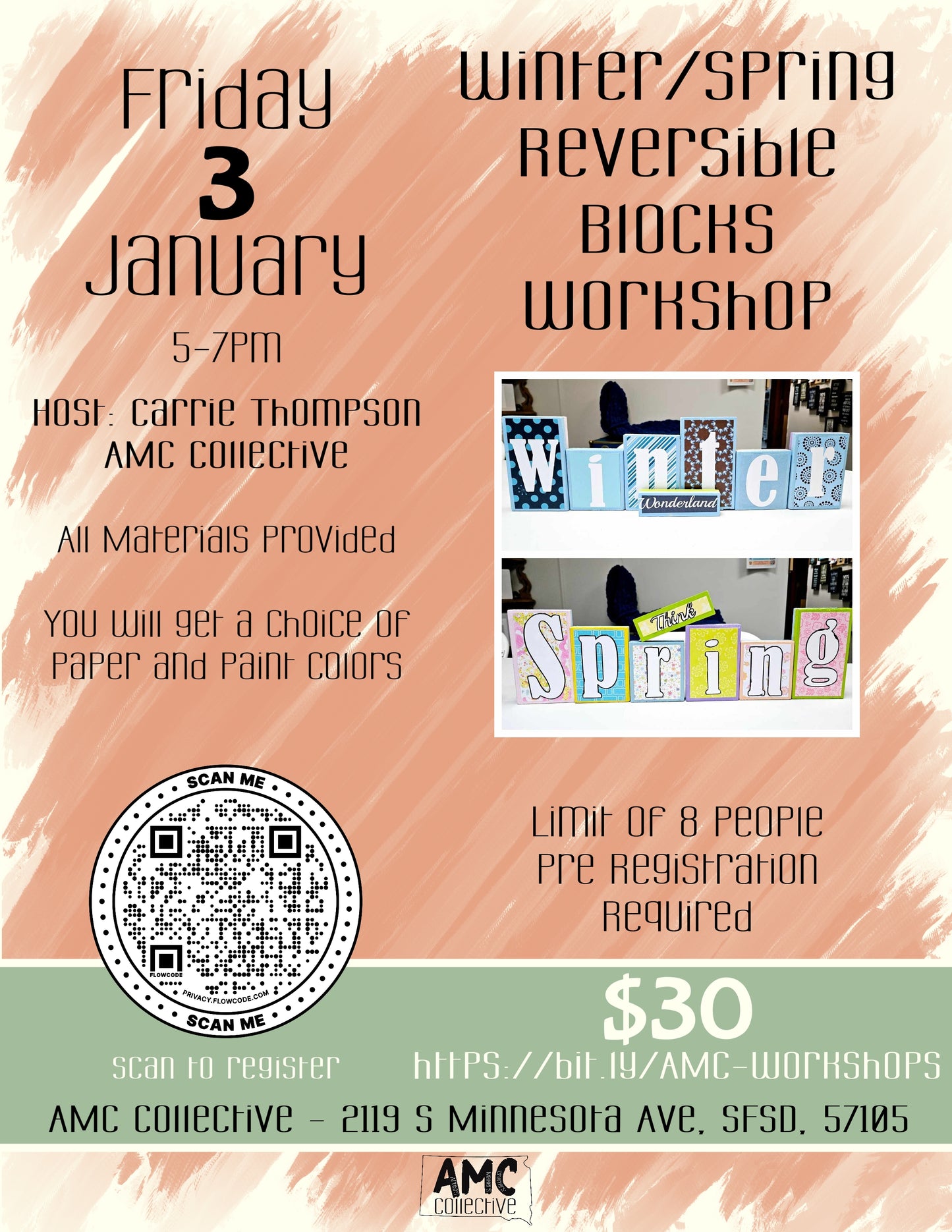 Winter/Spring Reversible Block Workshop - 1/3/2025, 5-7pm