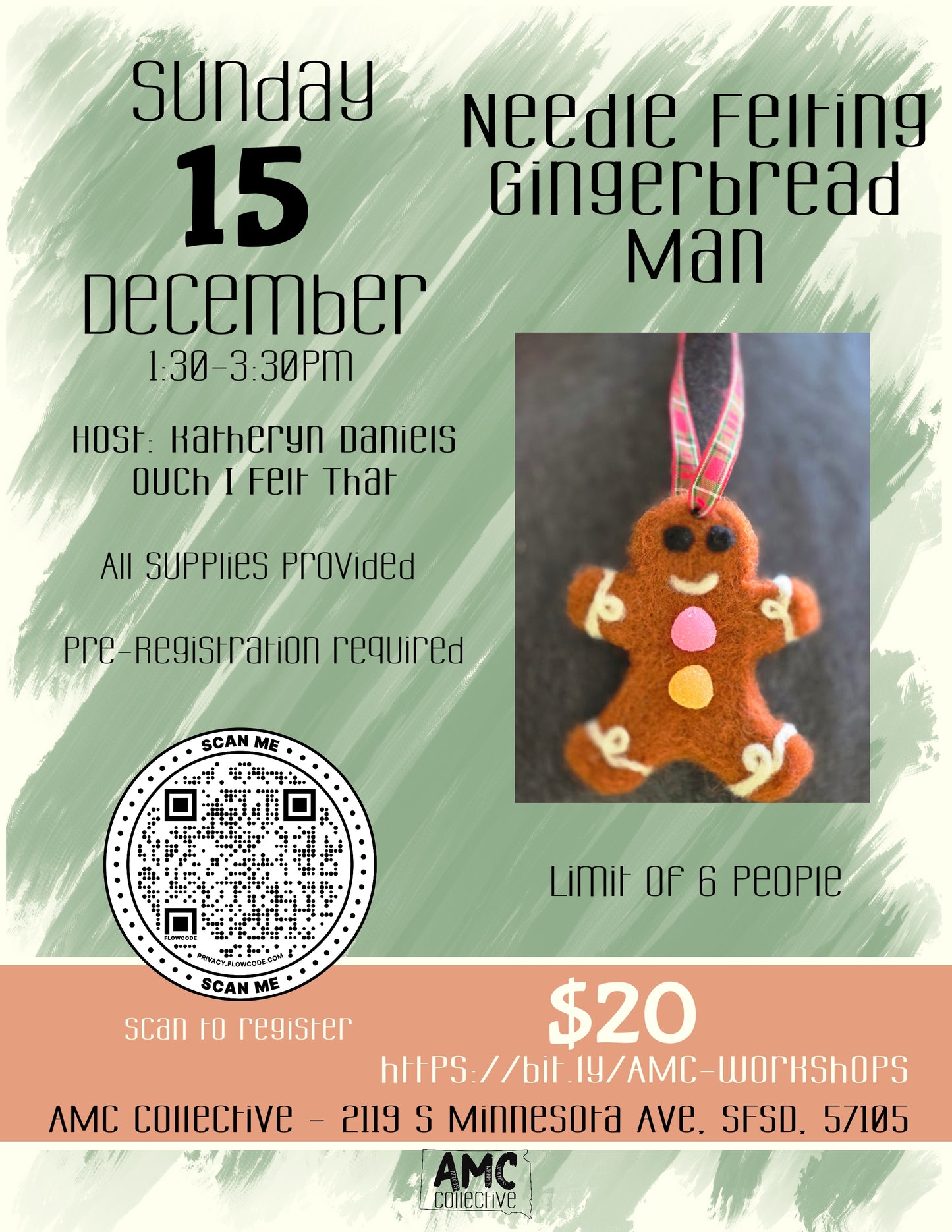 Needle Felting Gingerbread Man Workshop, 12/15/24 - 1:30-3:30pm