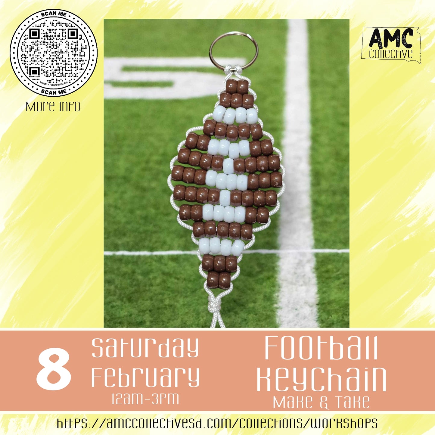 Football Beaded Keychain Make & Take, 1/8/25, 11-3pm