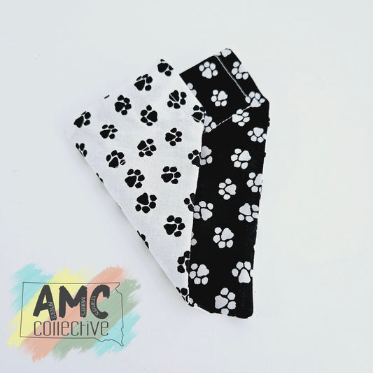 White/Black Paw Print Reversible Dog Collar Bandana