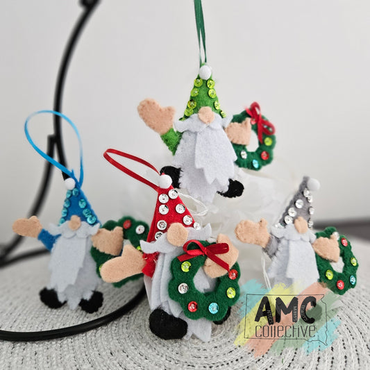 Gnome w/ Wreath Felt Ornaments