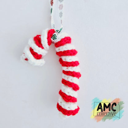 Yarn Candy Cane Ornament