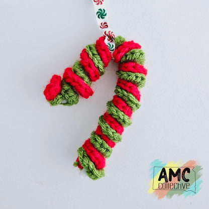 Yarn Candy Cane Ornament