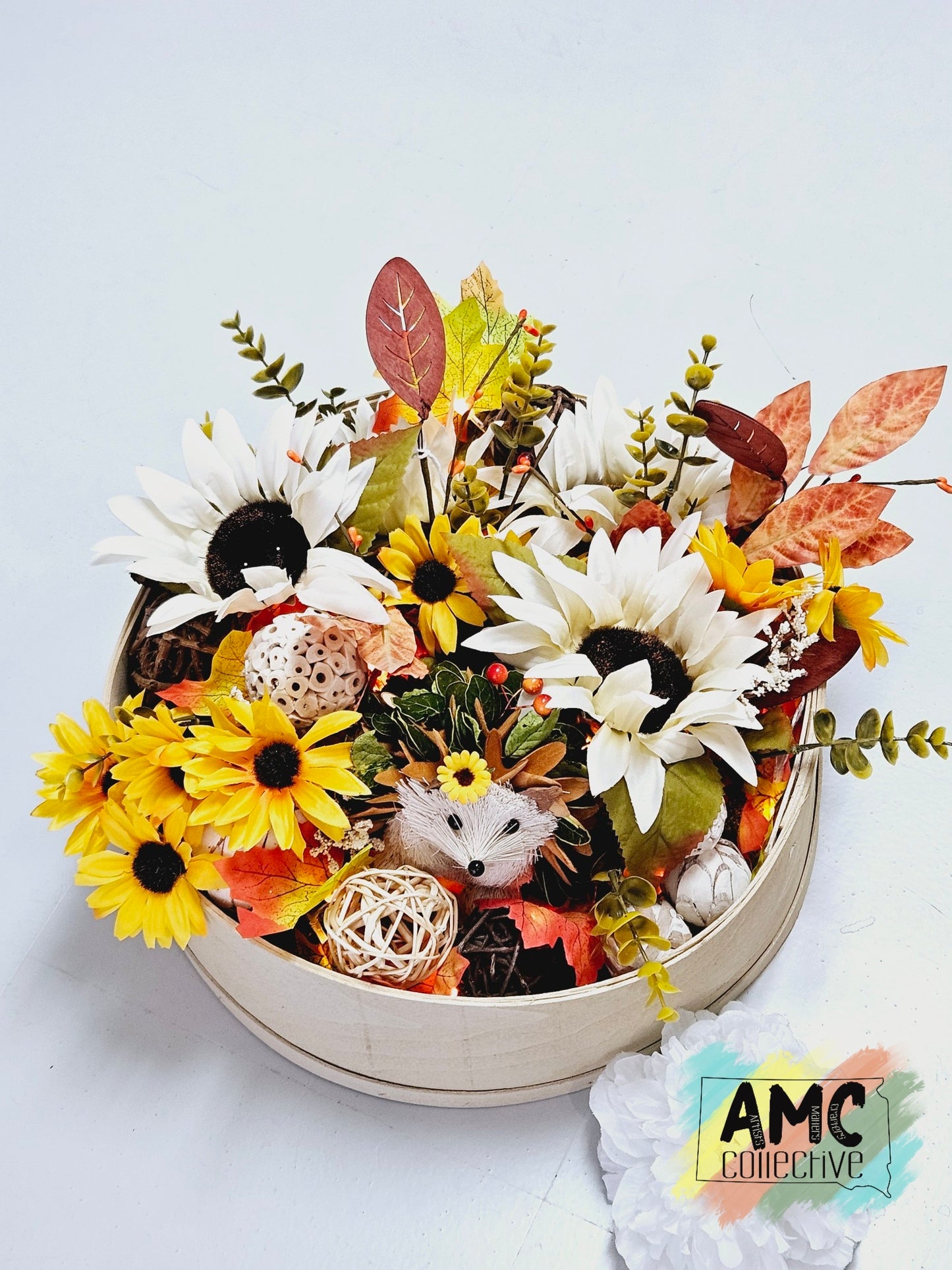 Lighted Floral Basket with Hedgehog