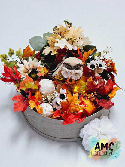 Lighted Floral Basket with Owl