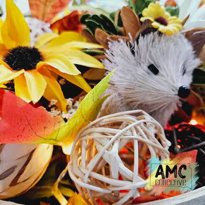 Lighted Floral Basket with Hedgehog