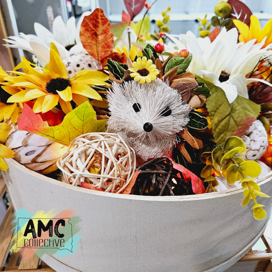 Lighted Floral Basket with Hedgehog