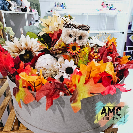 Lighted Floral Basket with Owl