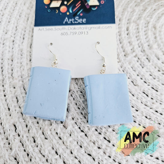 Light Blue Book Clay Earrings