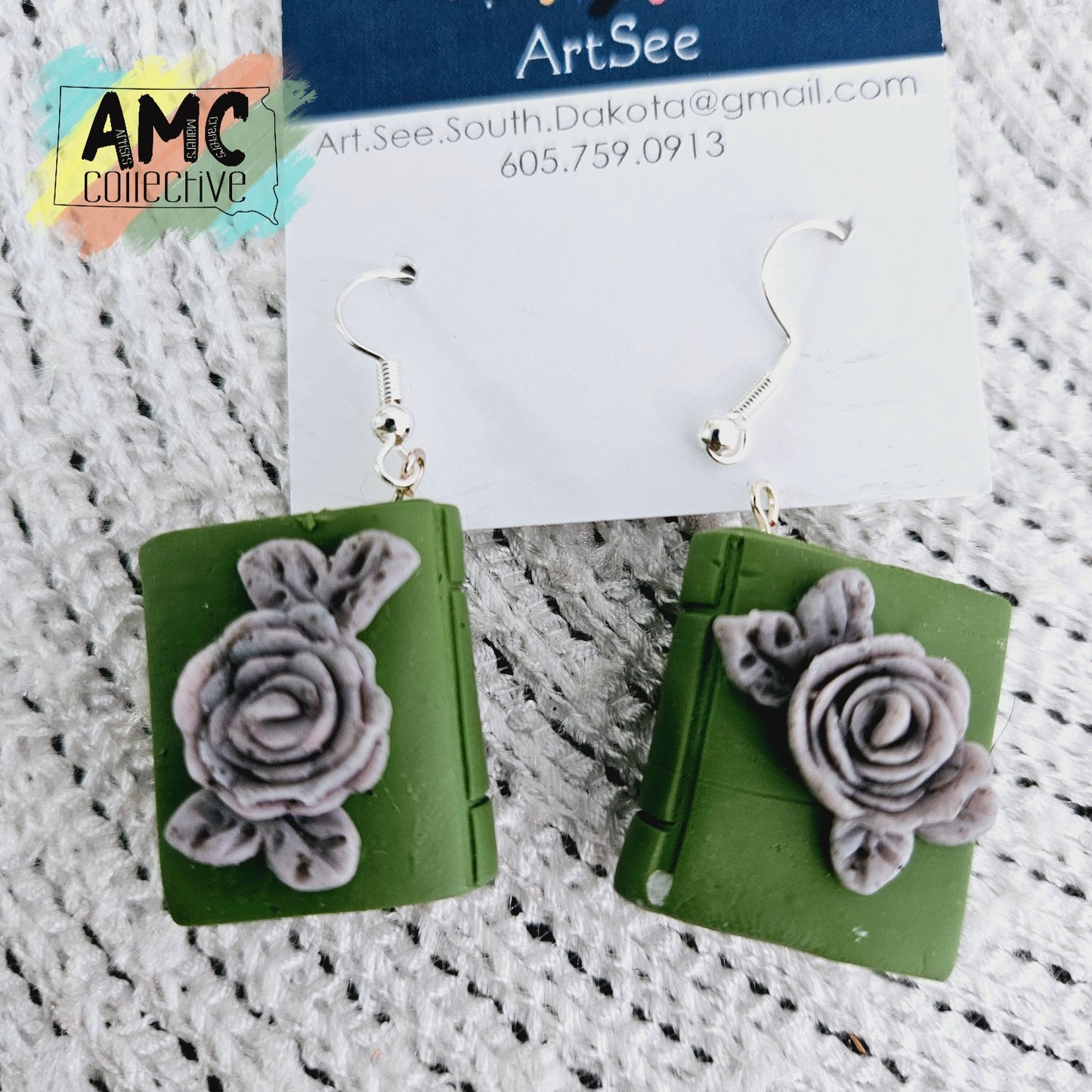 Green Book Earrings with Flowers