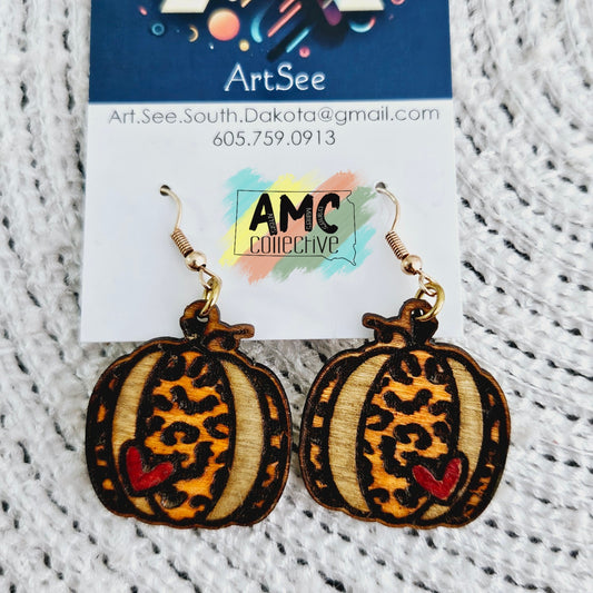 Leopard Pumpkin Wood Earrings