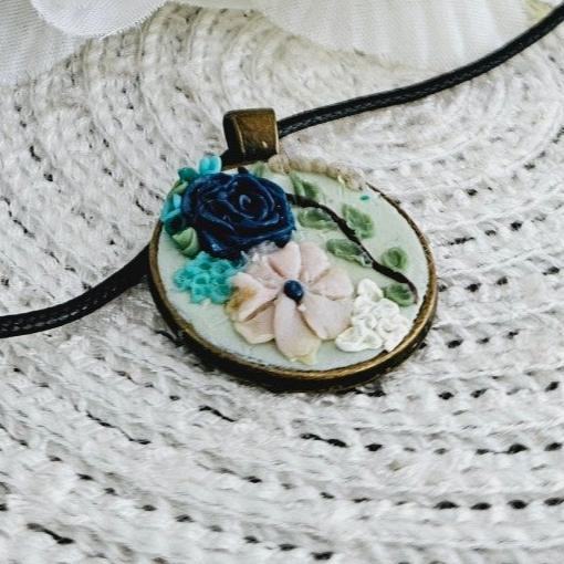 Floral Medallion Leather Necklace