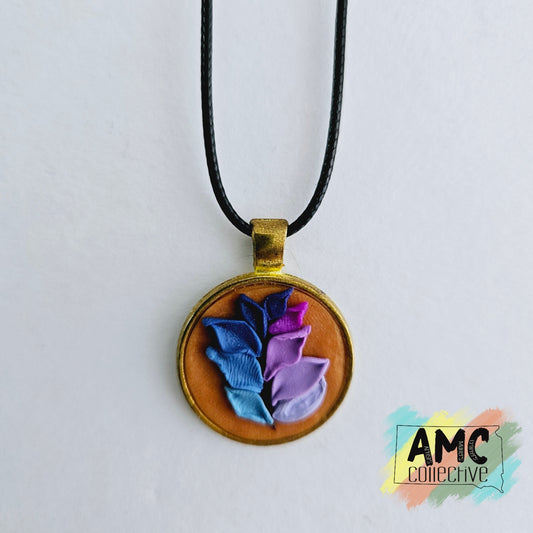 Purple/Blue Leaf Medallion Leather Necklace