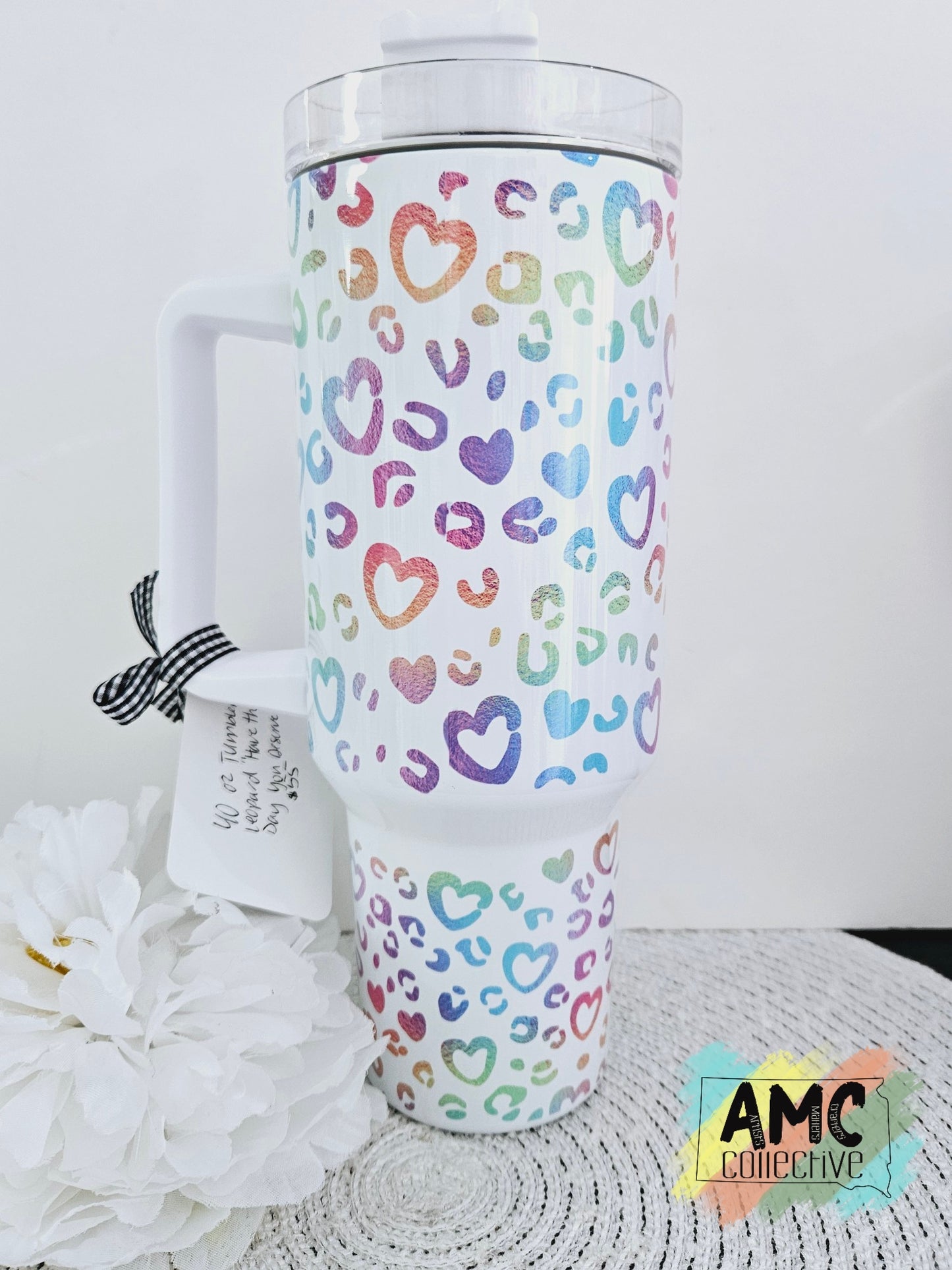 Have the Day You Deserve Rainbow Leopard Handled Tumbler