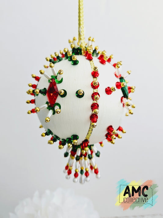 White Satin Ornament with Beads