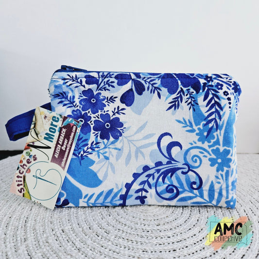 Blue Floral Zipper Pouch