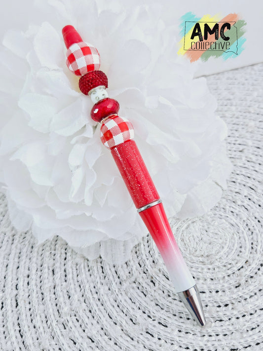 Red Plaid Beaded Pen