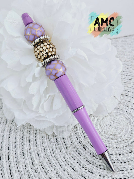 Purple & Gold Beaded Pen