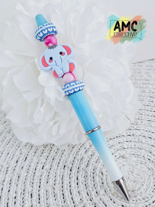 Blue Elephant Beaded Pen