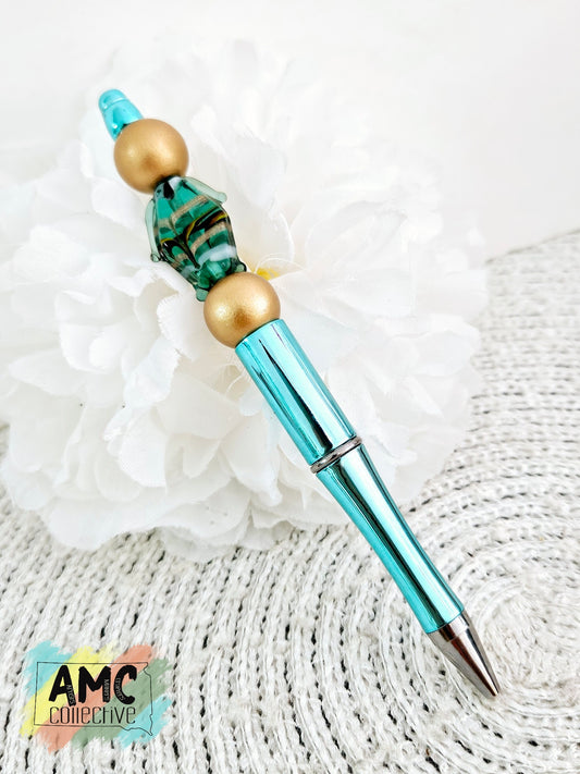 Teal Fish Beaded Pen