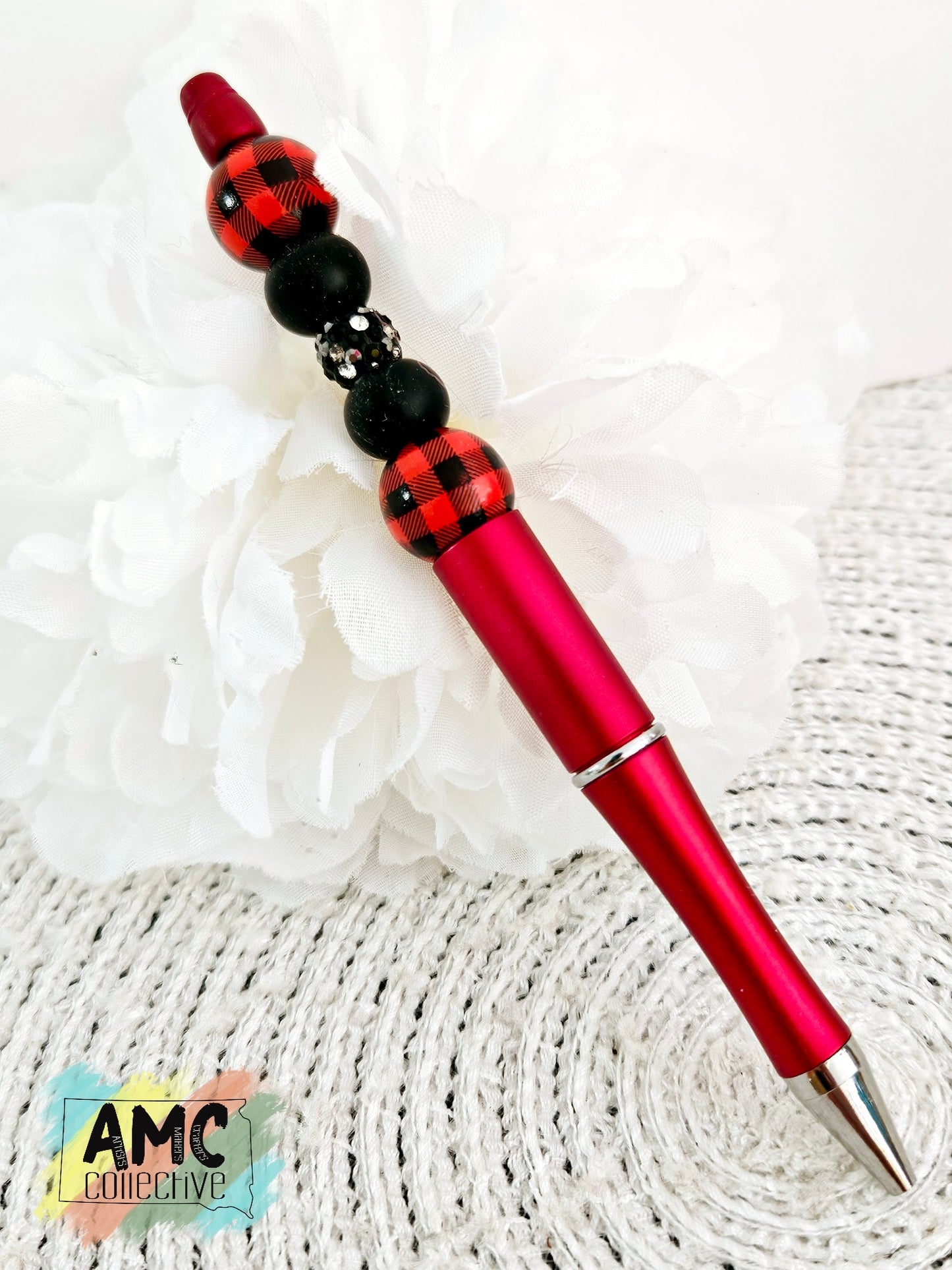 Red Plaid Beaded Pen