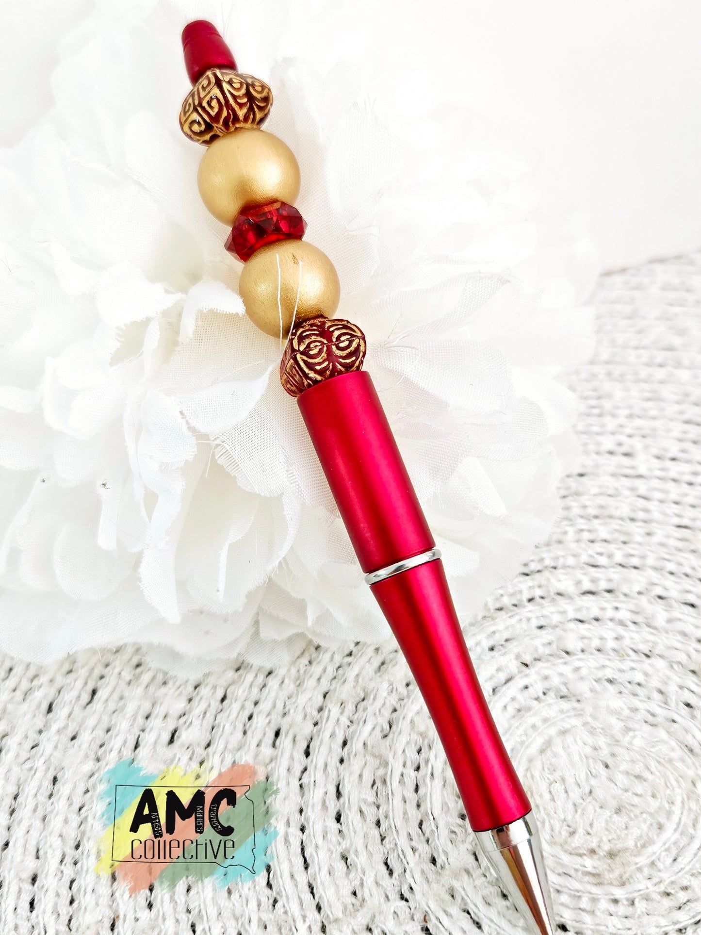 Red Ornate Beaded Pen