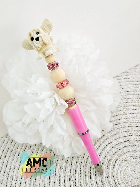 Tan Dog Beaded Pen